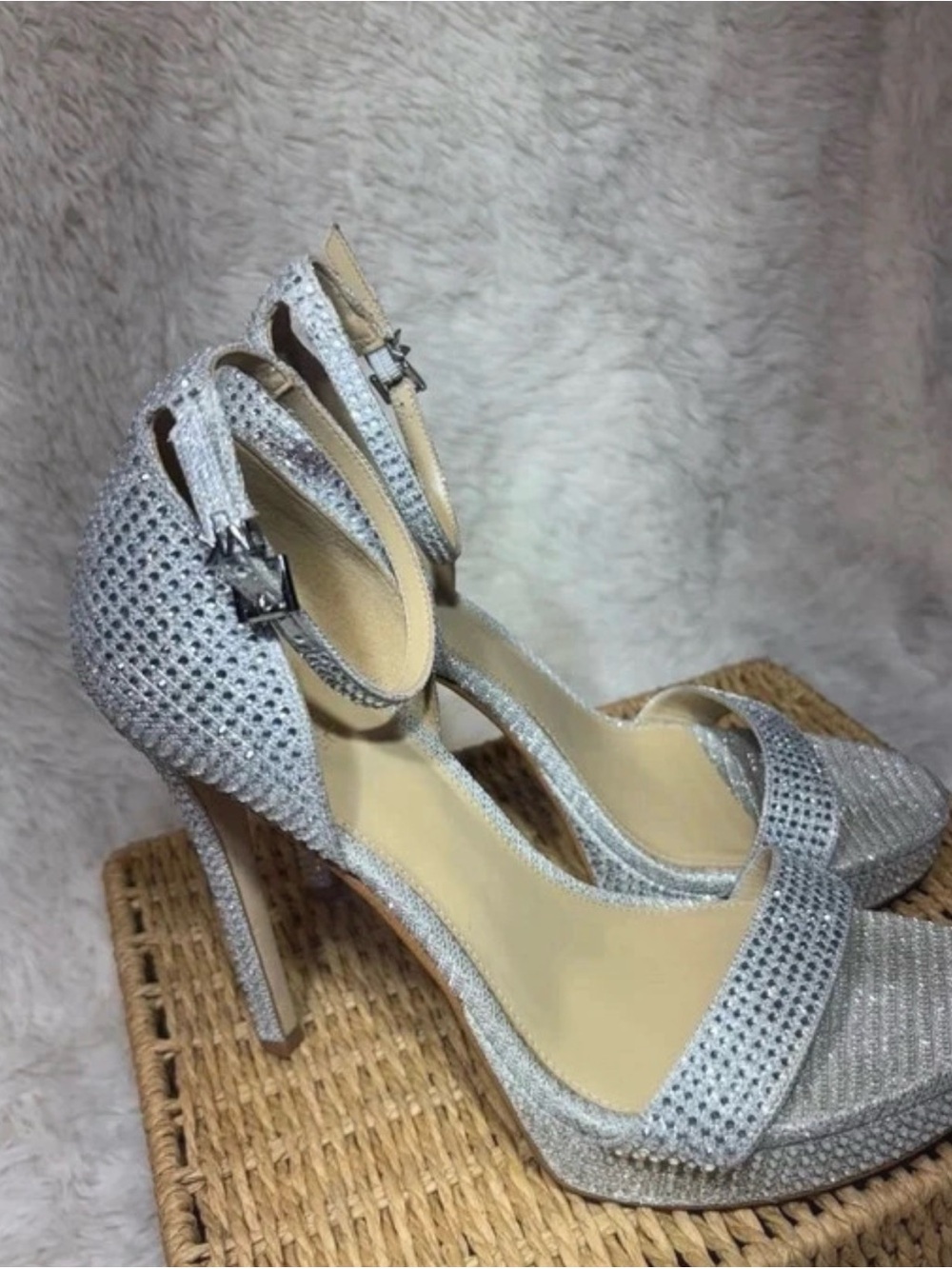 Michael Kors Silver Rhinestone Ankle-Strap High Heels